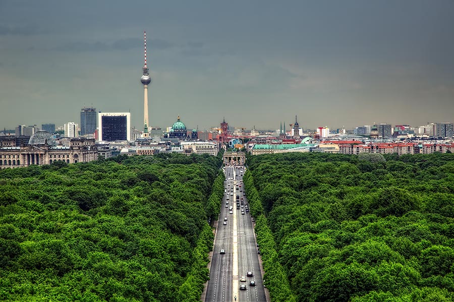 berlin skyline view from victory column in tiergarten