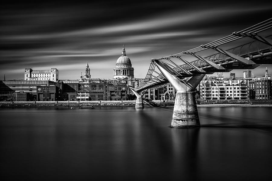 millenium bridge, river thames and st paul's cathedral in london