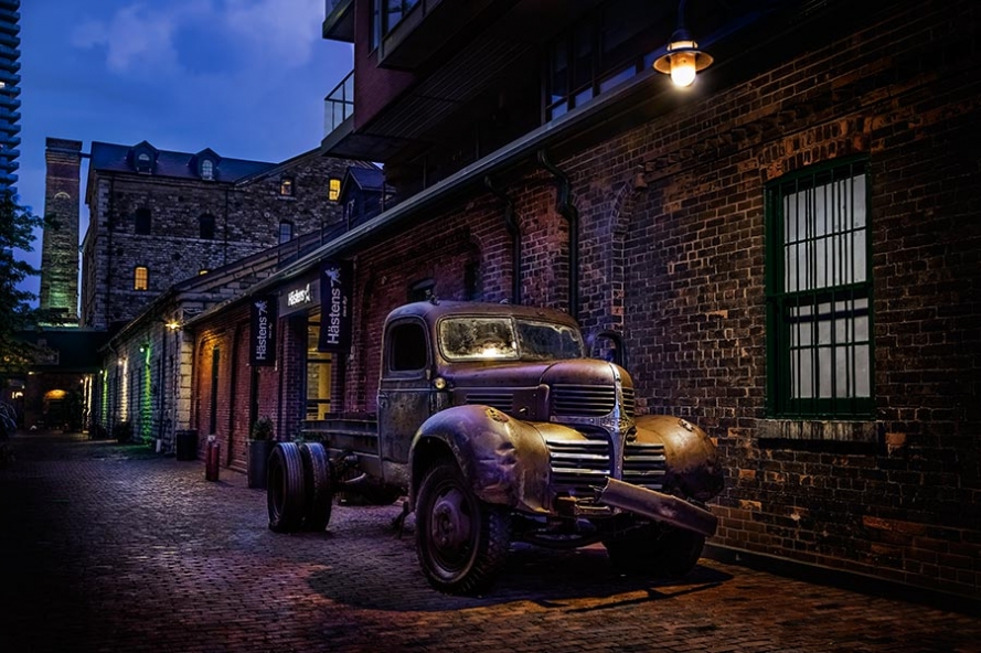 old dodge truck in the Toronto distillery district