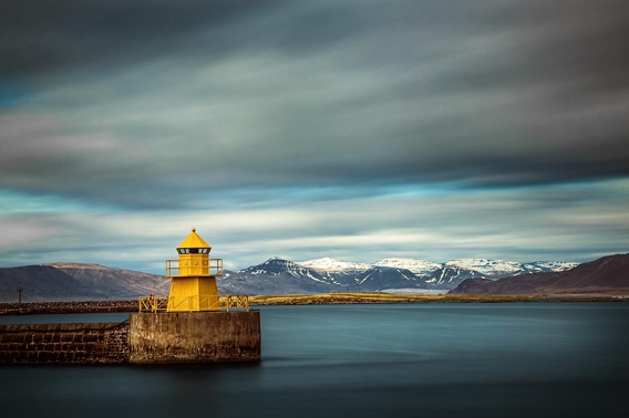 Nordurgardi lighthouse in Reykjavik harbour, Iceland