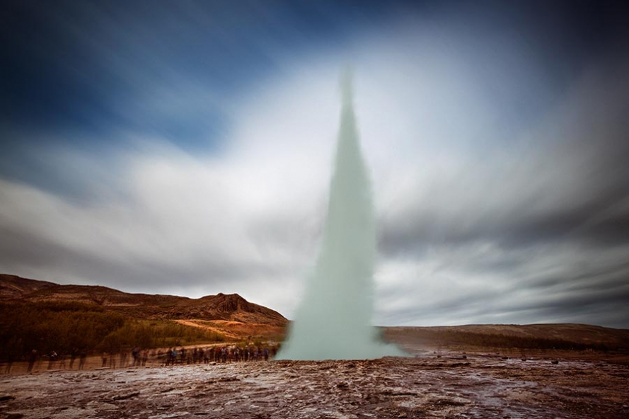 strokkur fountain geyser at Haukadalur geothermal area in Iceland