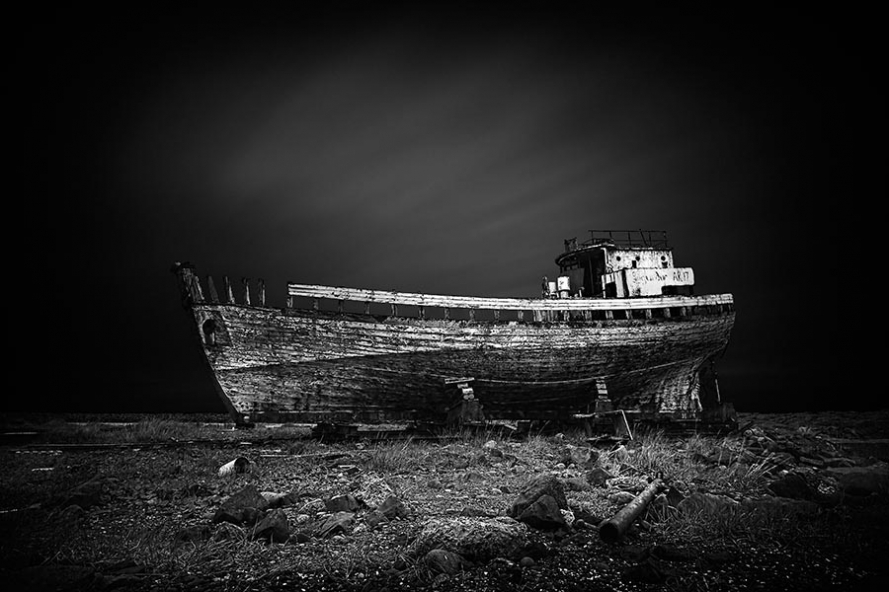 wreck of fishing boat at akranes in iceland