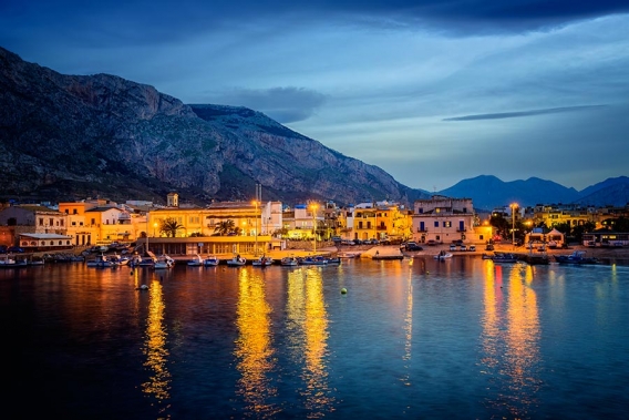 Isola Delle Femmine Harbour at twilight.